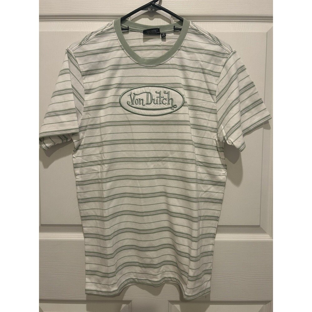 Von Dutch Striped T-Shirt Mens - Size S - Y2K  Style Trendy Green/White - NWT